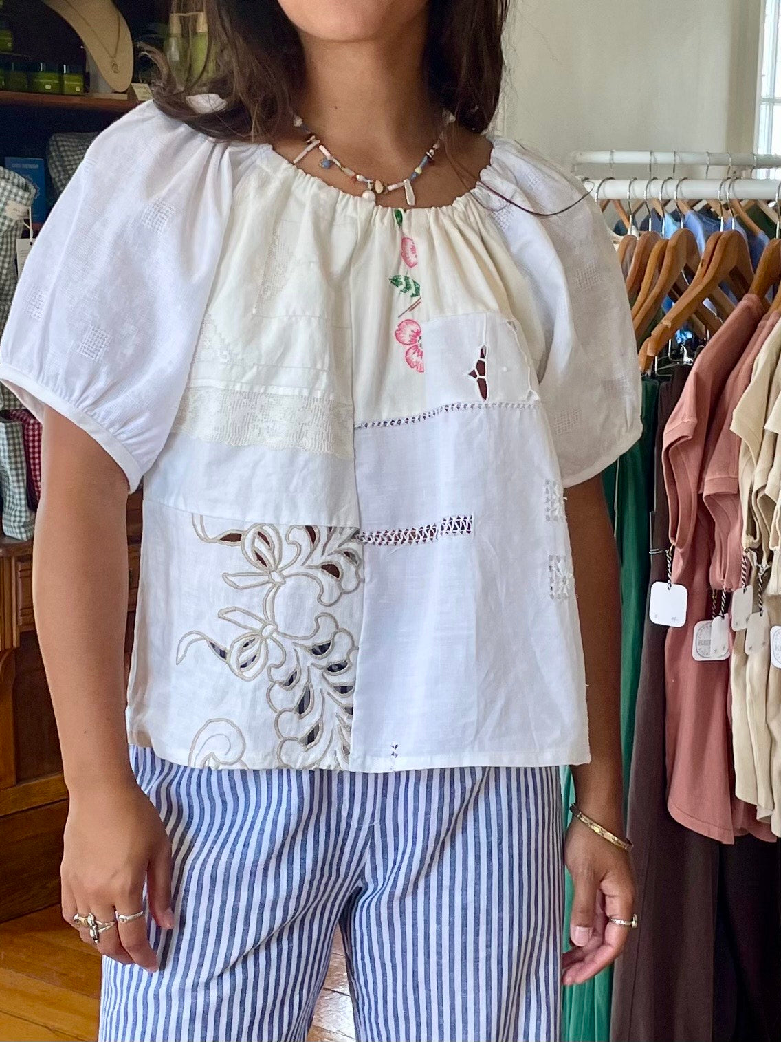Linen Patchwork Top - Pink Floral
