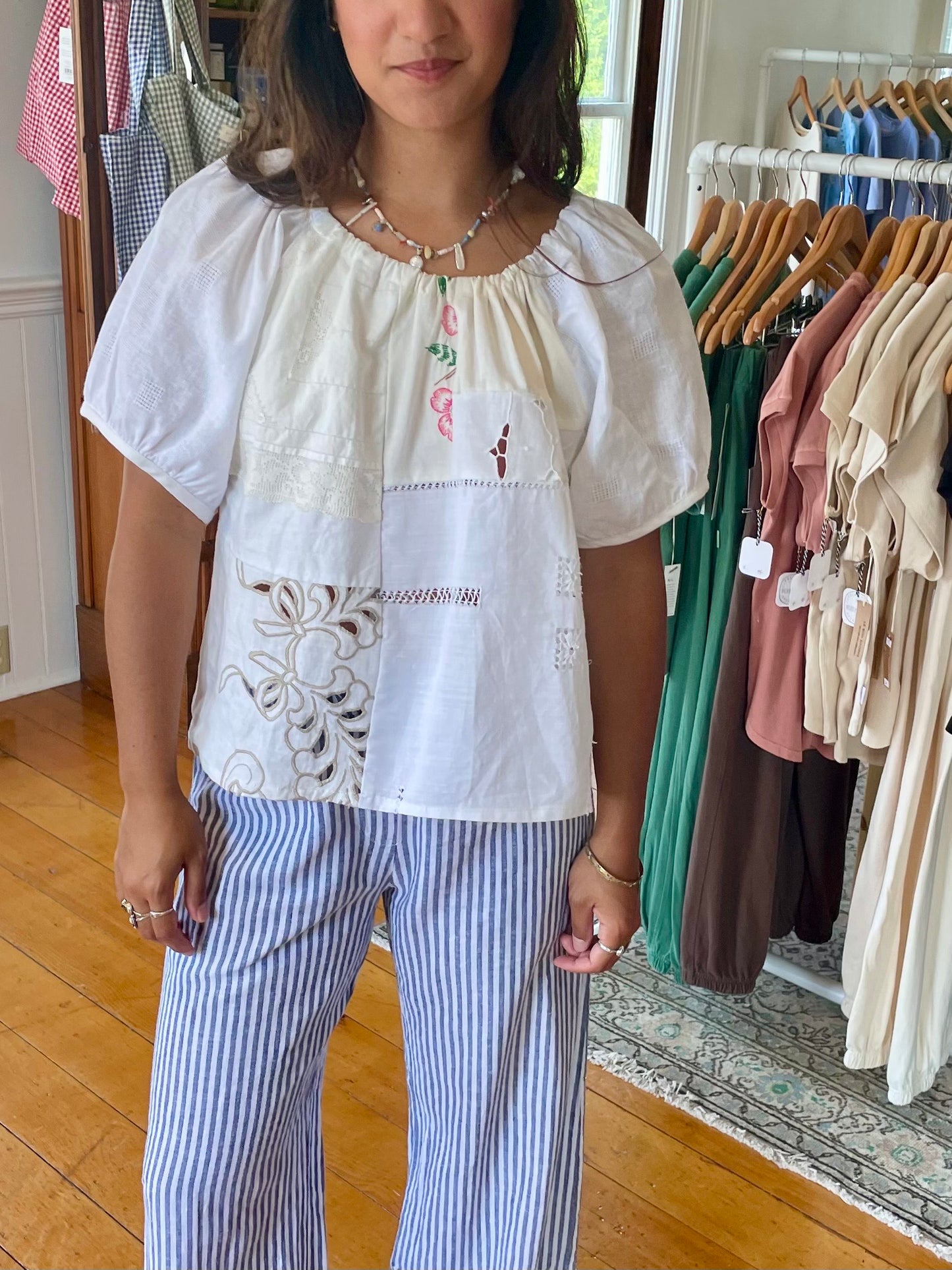 Linen Patchwork Top - Pink Floral