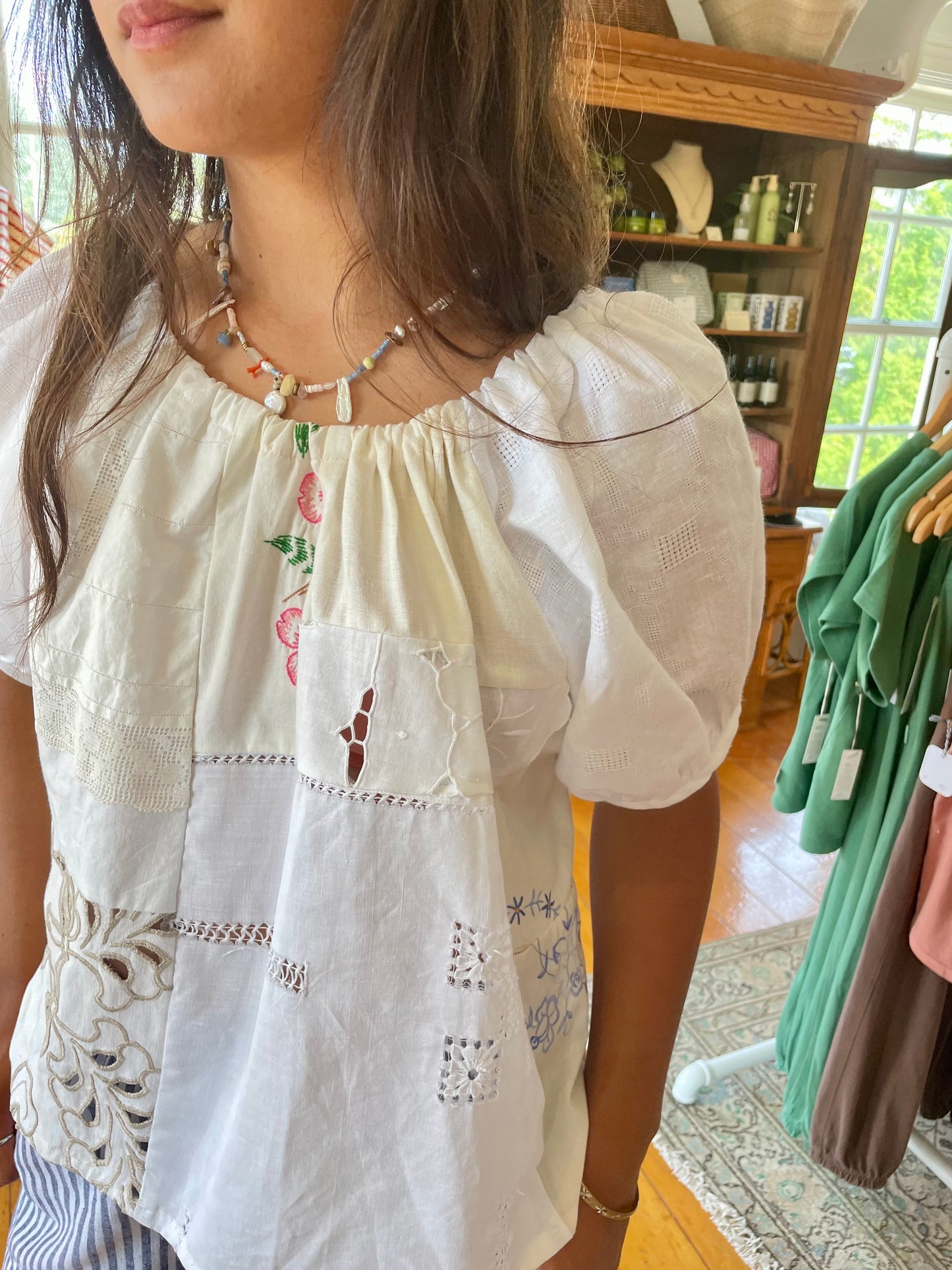 Linen Patchwork Top - Pink Floral
