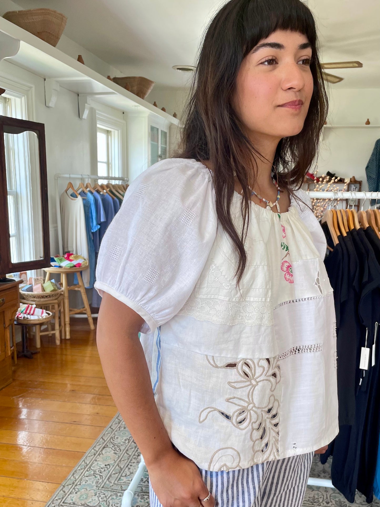 Linen Patchwork Top - Pink Floral