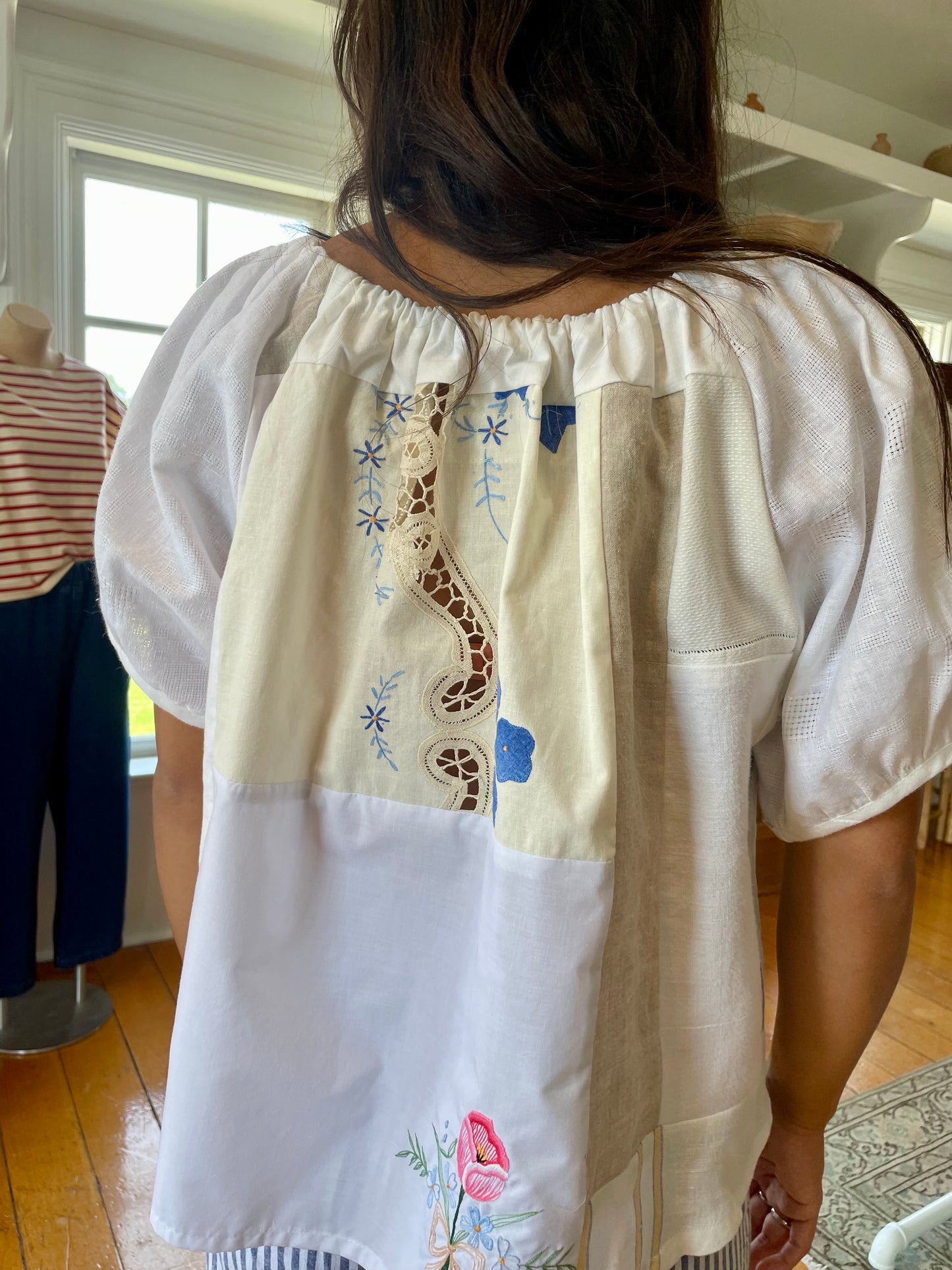 Linen Patchwork Top - Pink Floral