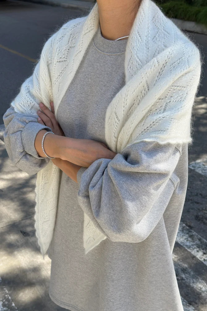 Mohair Pointelle Shawl | Pearl