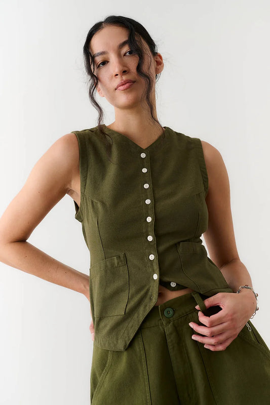Flared Vest | Olive