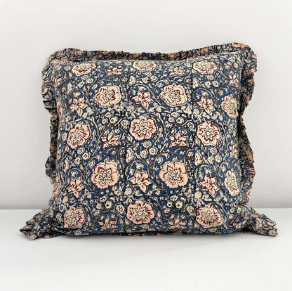 Cotton Floral Ruffled Pillow Cover