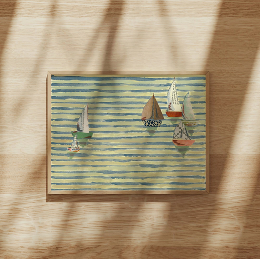 Sailboats On Stripes | Art Print