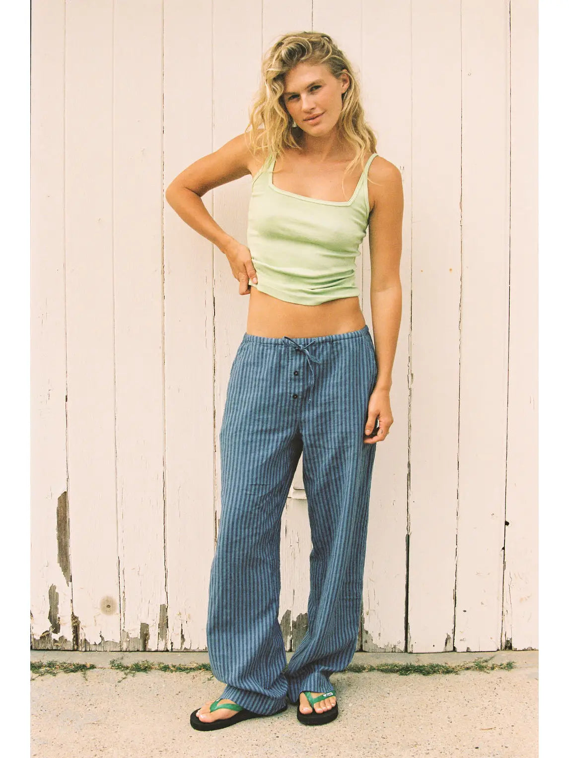 Laundered Stripe Pant | Blue Linen