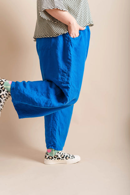 Linen Barrel Pants | Bright Blue