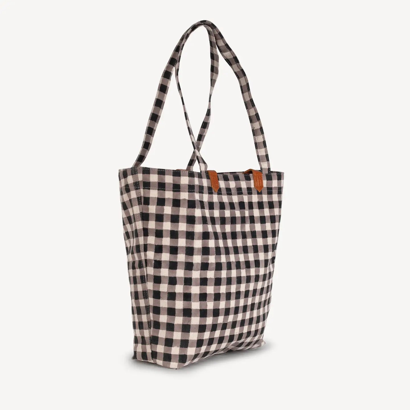 Block Printed Gingham Tote