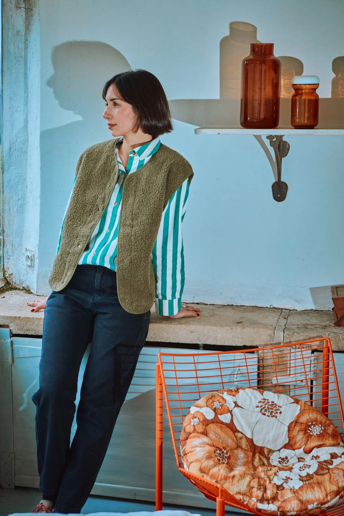 Sheeps Wool Vest | Taupe Green