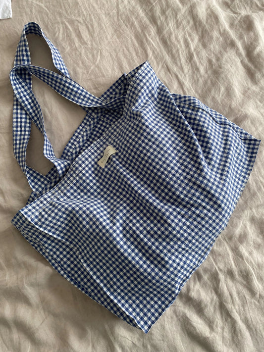 Organic Cotton Gingham Tote - Navy