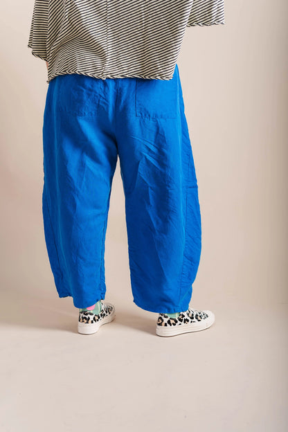 Linen Barrel Pants | Bright Blue