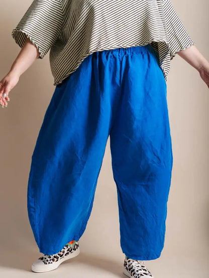Linen Barrel Pants | Bright Blue