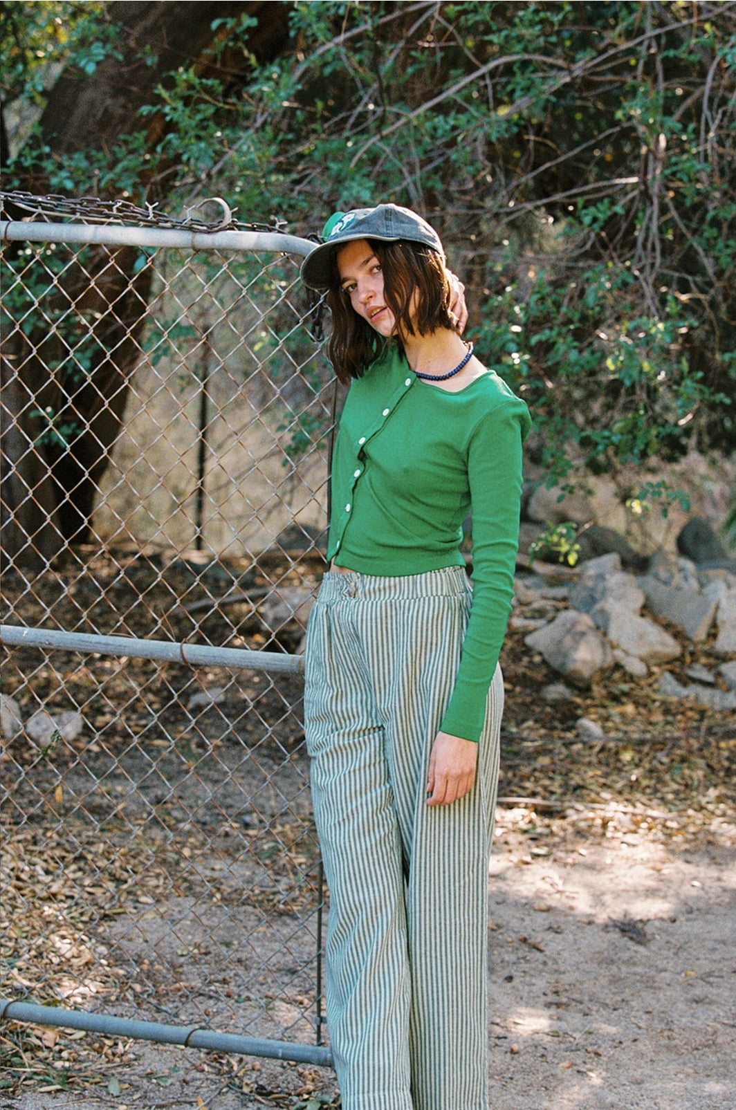 Stripe Washed Trouser - Green