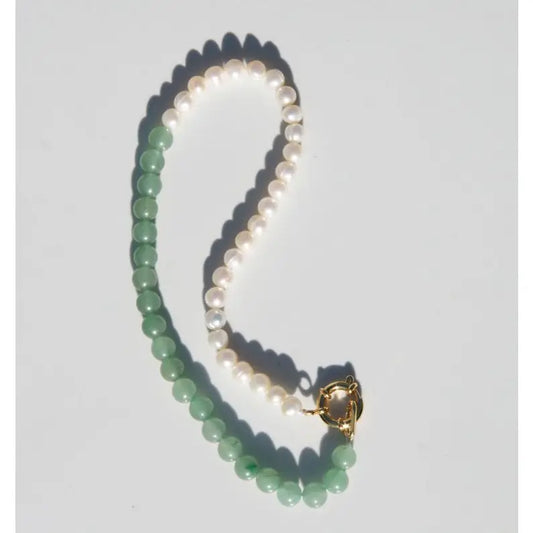 Halfsie Necklace - Jade & Pearl