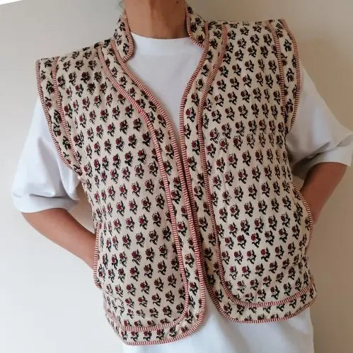 Quilted Gilet Reversible Vest - Indian Floral