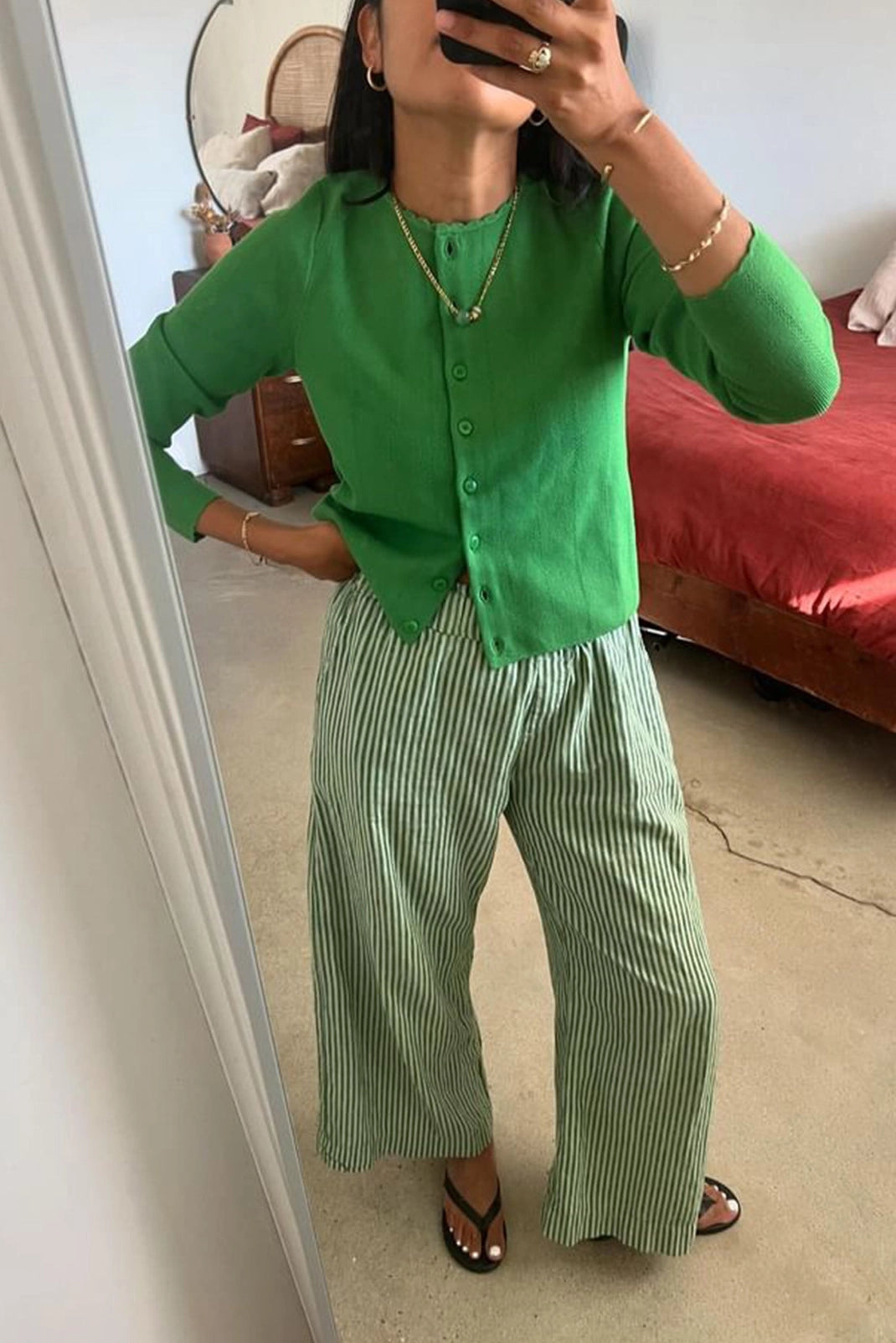 Stripe Washed Trouser - Green
