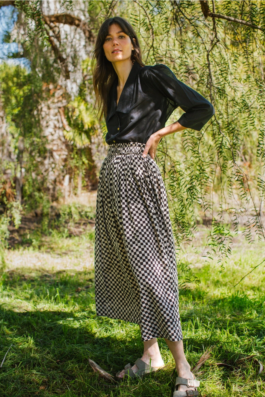 Block Printed Check Skirt