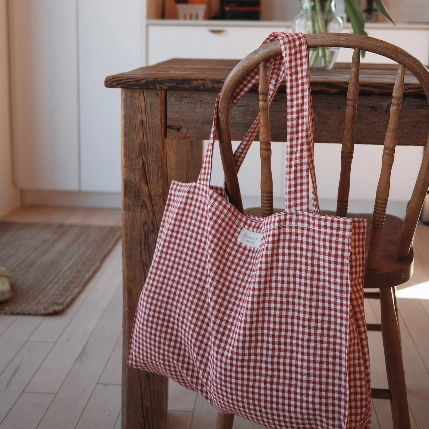Organic Cotton Gingham Tote - Red