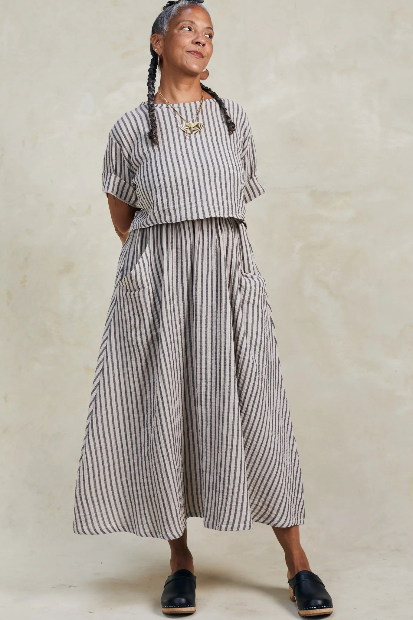 Noa Crop Tee | Oat Stripe