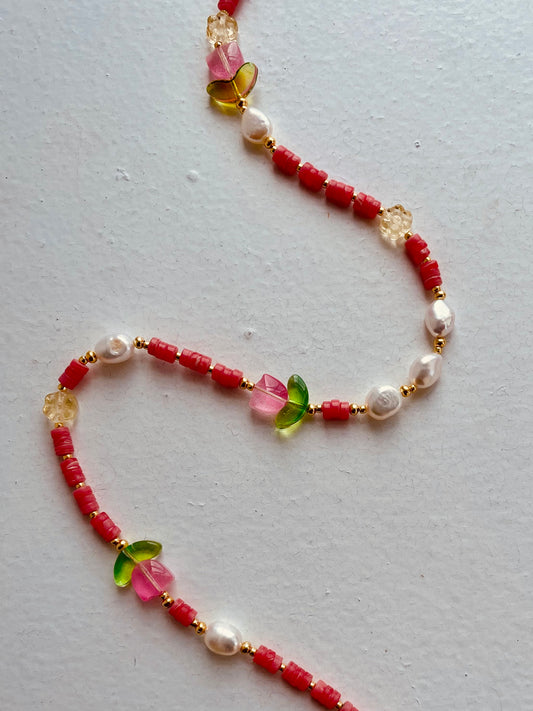 Pink Pearl Beaded Necklace