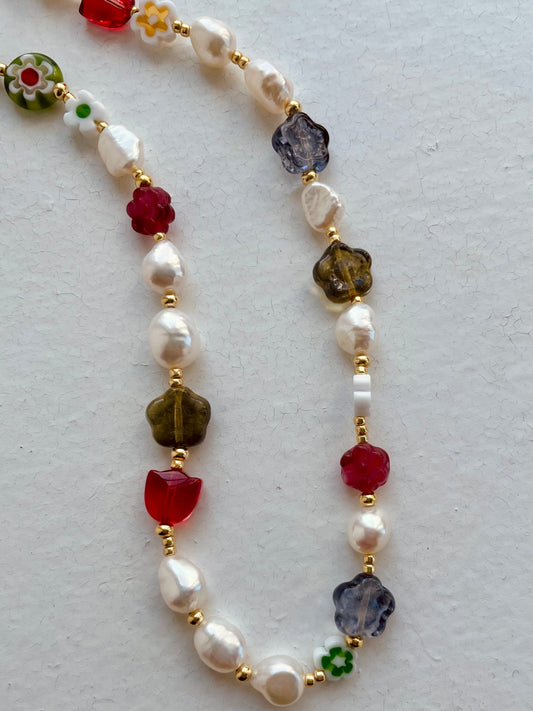 Glass & Pearl Beaded Necklace