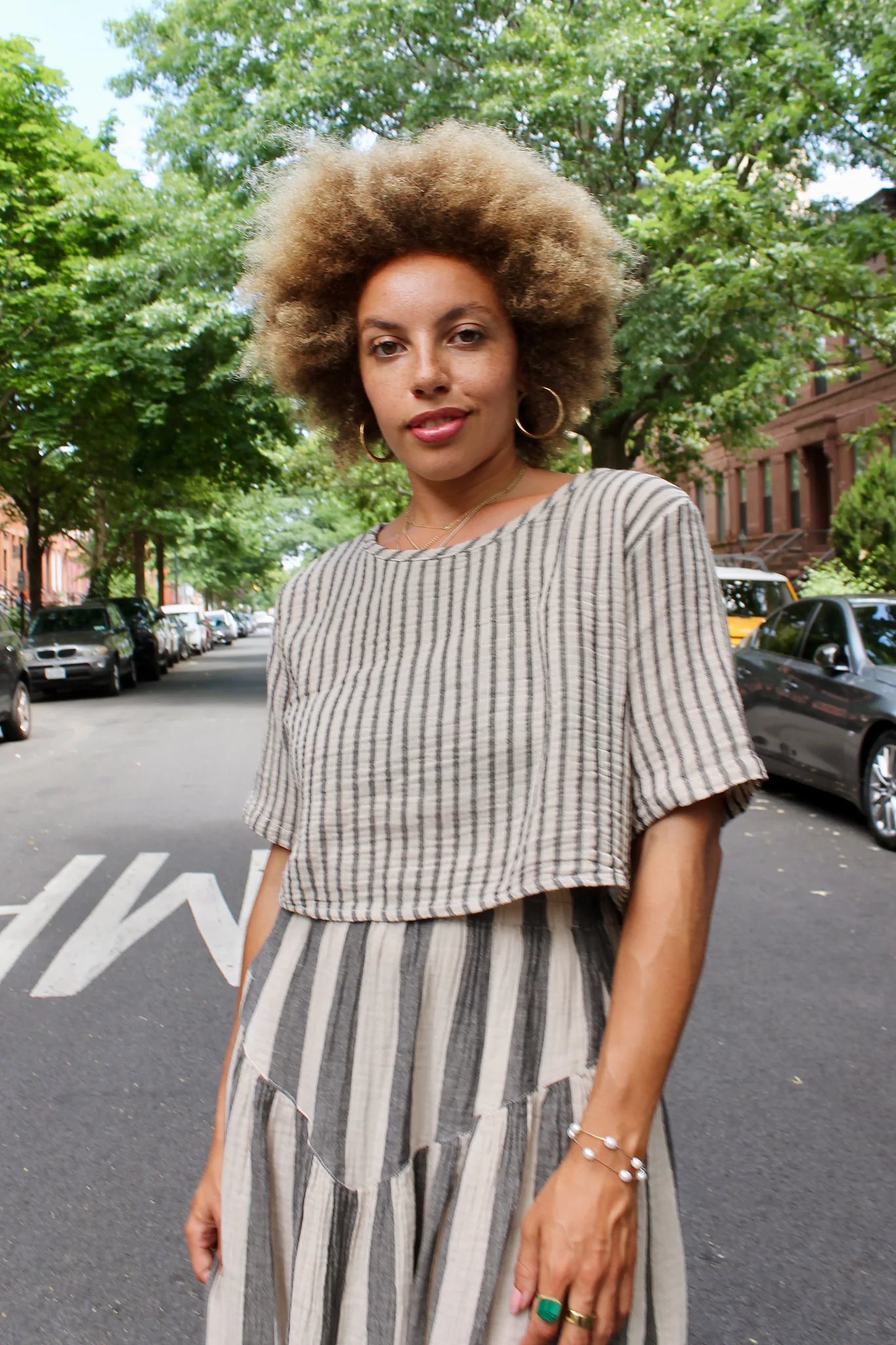 Noa Crop Tee | Oat Stripe